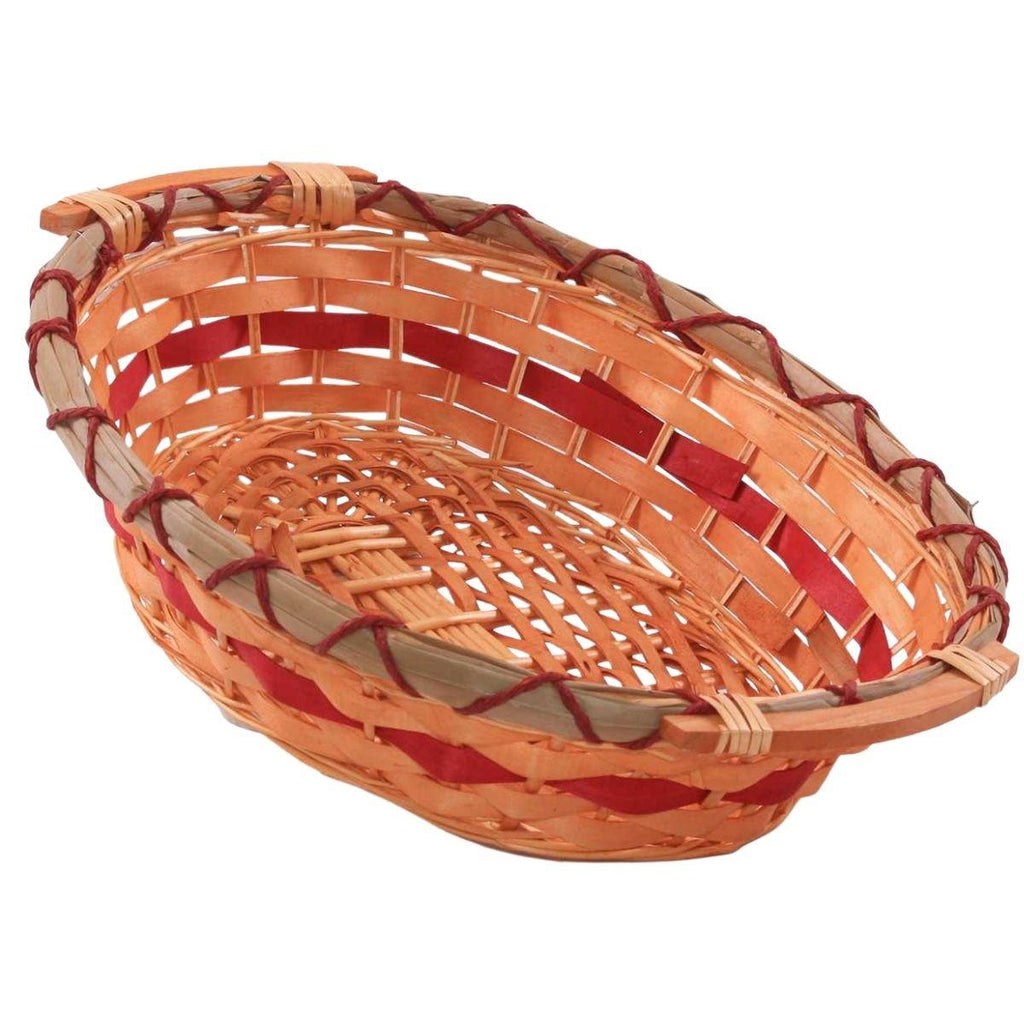 Cesto ovale in vimini rosso con manici, 53x40H13 cm (kit da 5)