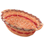 Cesto ovale in vimini miele e rosso con manici, 49x36x12 cm (kit da 5)