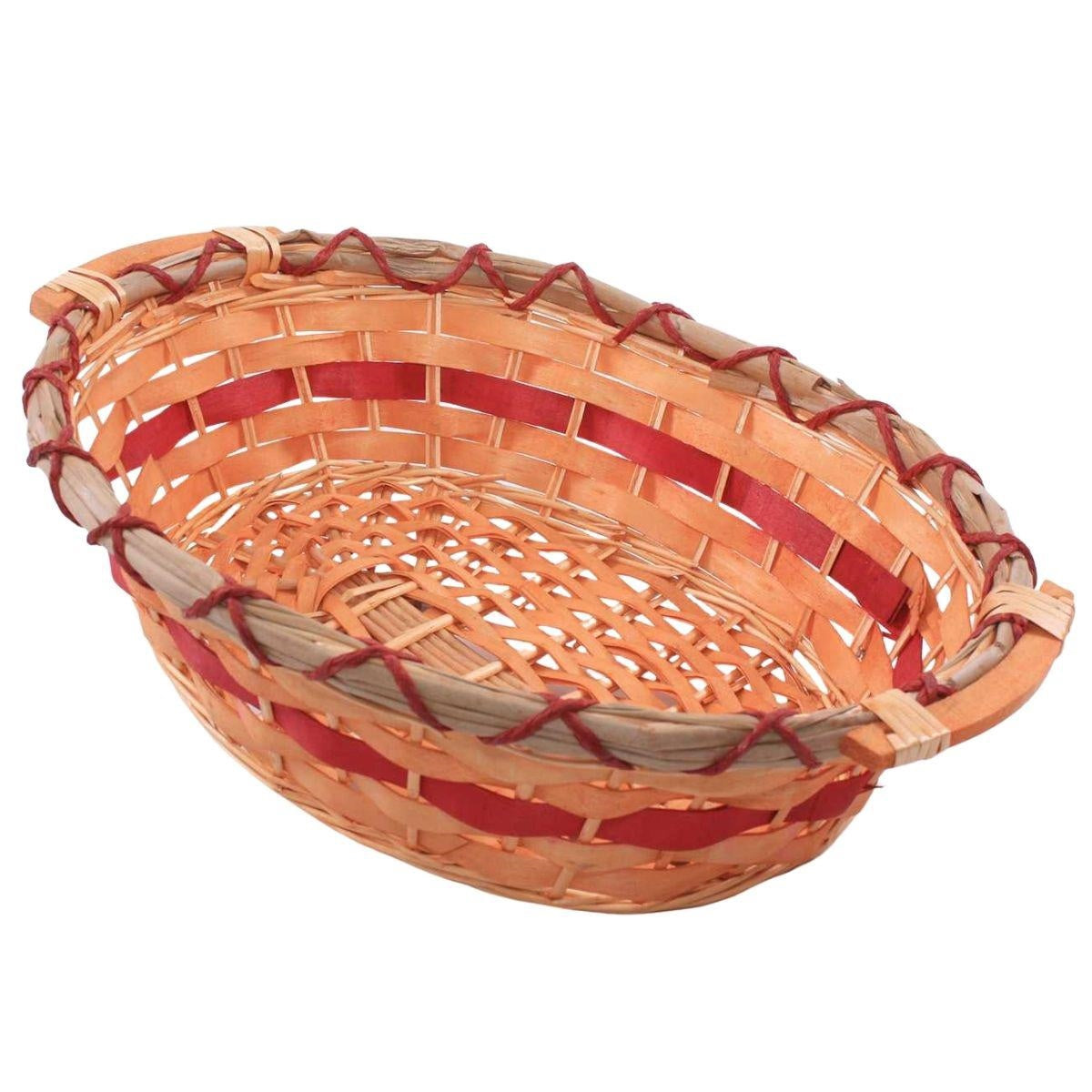 Cesto ovale in vimini miele e rosso con manici, 49x36x12 cm (kit da 5)