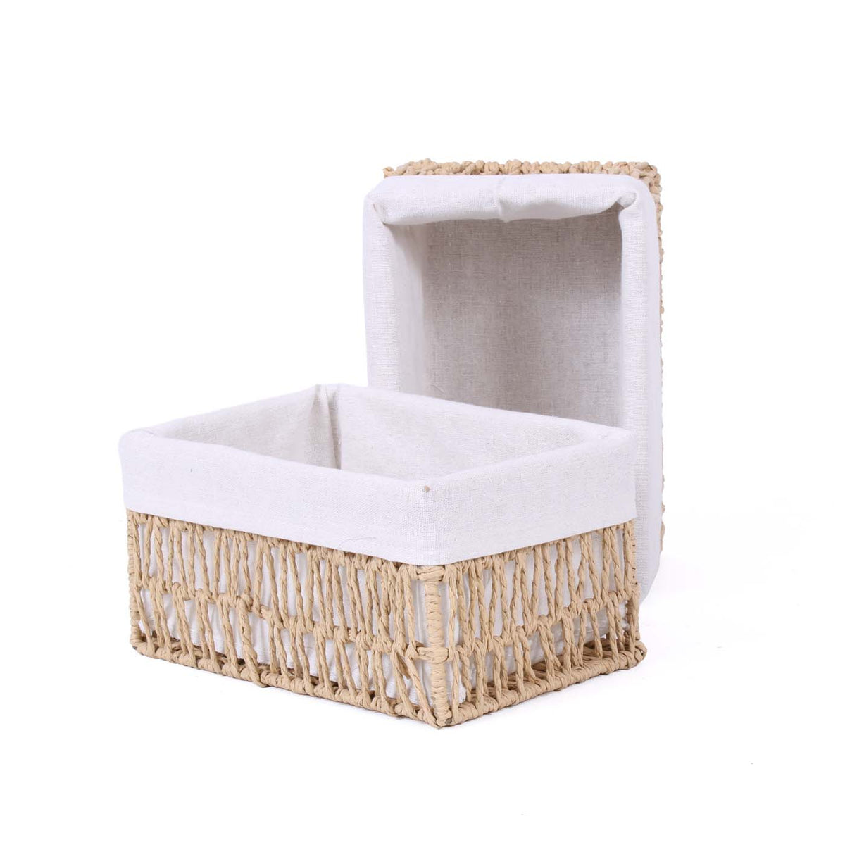 Cesto in carta grigia foderato, 40x30H16, 25x17H13 e 21x13H11 cm