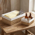 Cesto in carta grigia foderato, 40x30H16, 25x17H13 e 21x13H11 cm