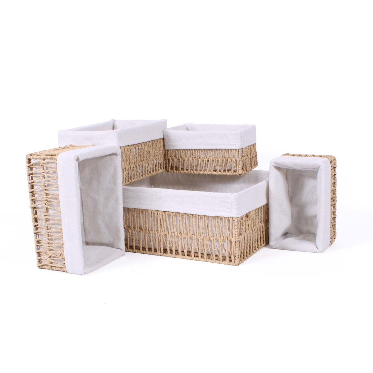 Cesto in carta grigia foderato, 40x30H16, 25x17H13 e 21x13H11 cm