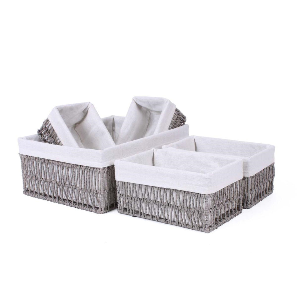 Cesti in carta beige foderati, 40x30x16, 25x17x13 e 21x13x11 cm