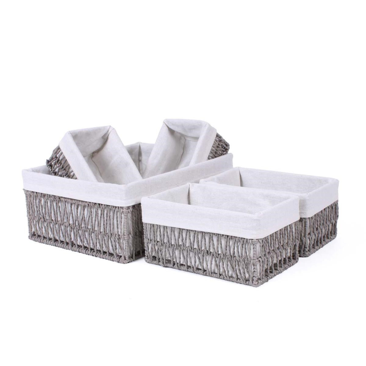 Cesti in carta beige foderati, 40x30x16, 25x17x13 e 21x13x11 cm