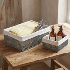 Cesti in carta beige foderati, 40x30x16, 25x17x13 e 21x13x11 cm