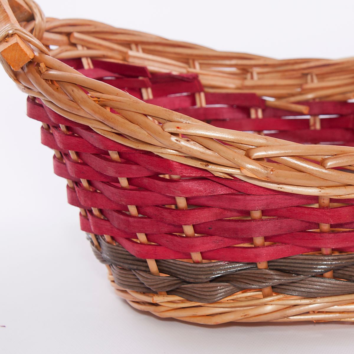Cesto svasato in vimini con manici in legno, 48x31H17 cm (kit da 5)