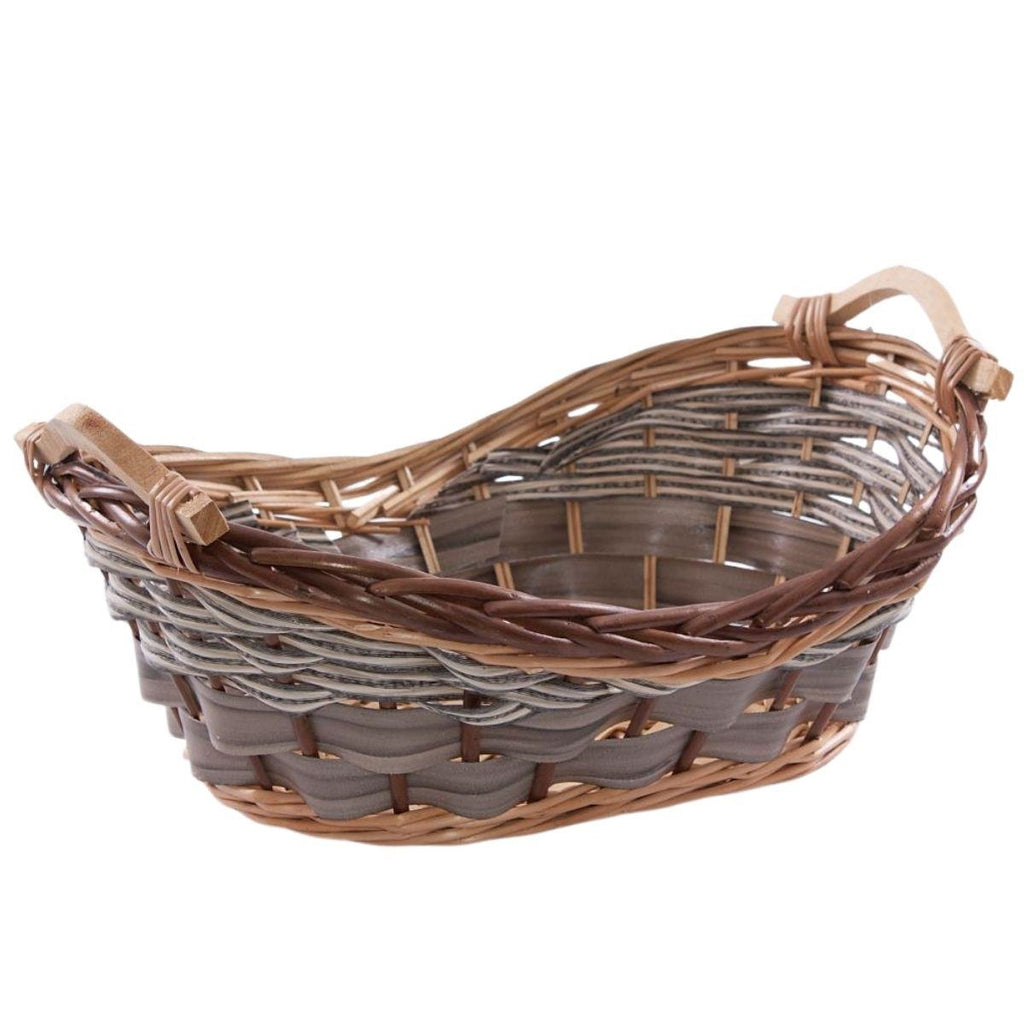 Cesto svasato in vimini con manici in legno, 48x31x17 cm (kit da 5)