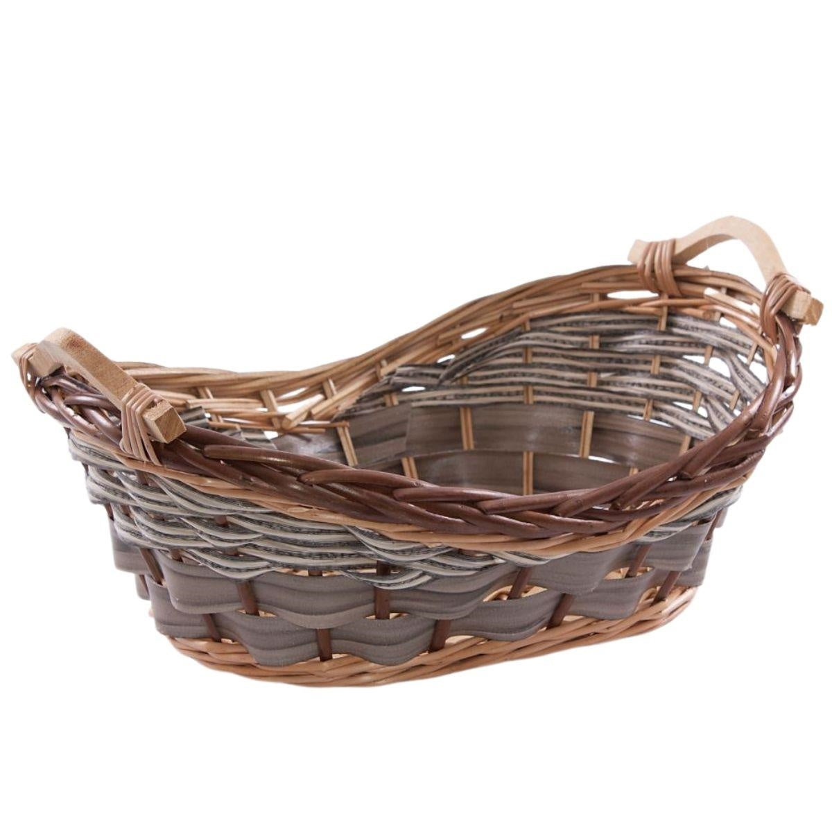 Cesto svasato in vimini con manici in legno, 48x31x17 cm (kit da 5)