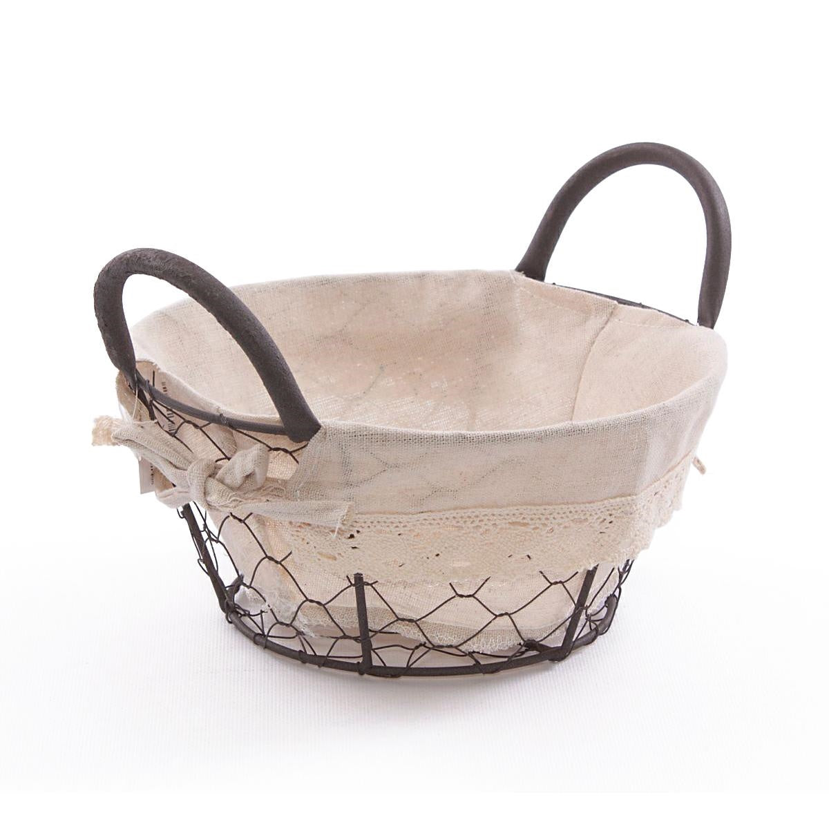 Cesto a rete in metallo con fodera in cotone, Ø23H11 cm (kit da 5)