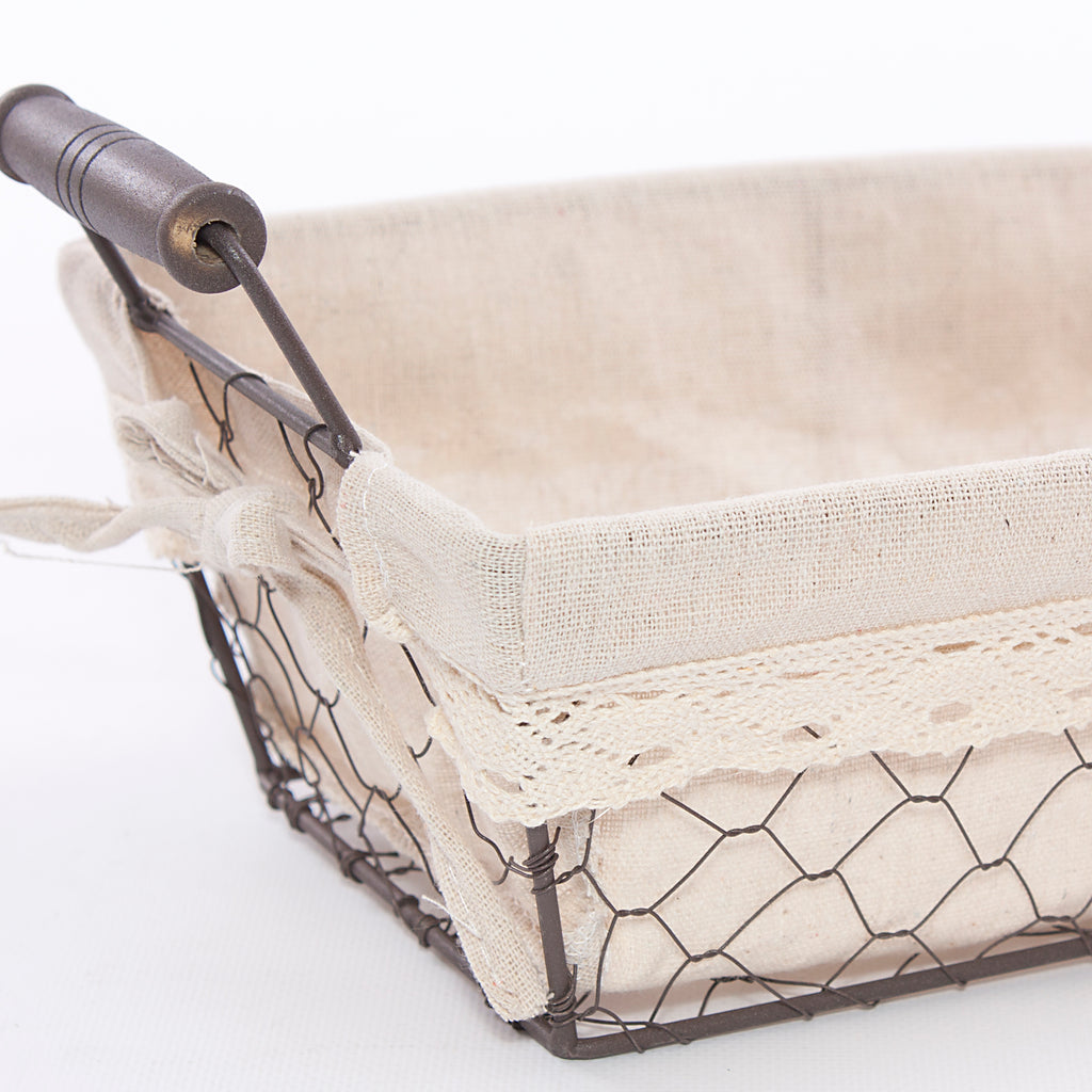 Cesto rettangolare a rete in metallo con fodera, 28x18x10 cm (kit da 5)