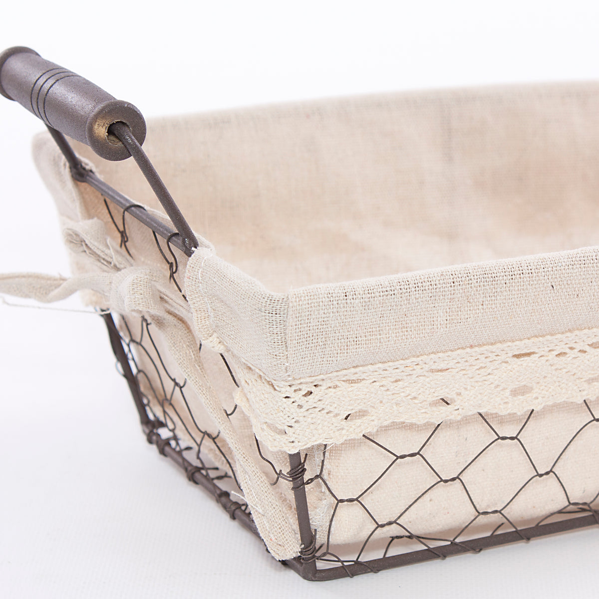 Cesto rettangolare a rete in metallo con fodera, 28x18x10 cm (kit da 5)