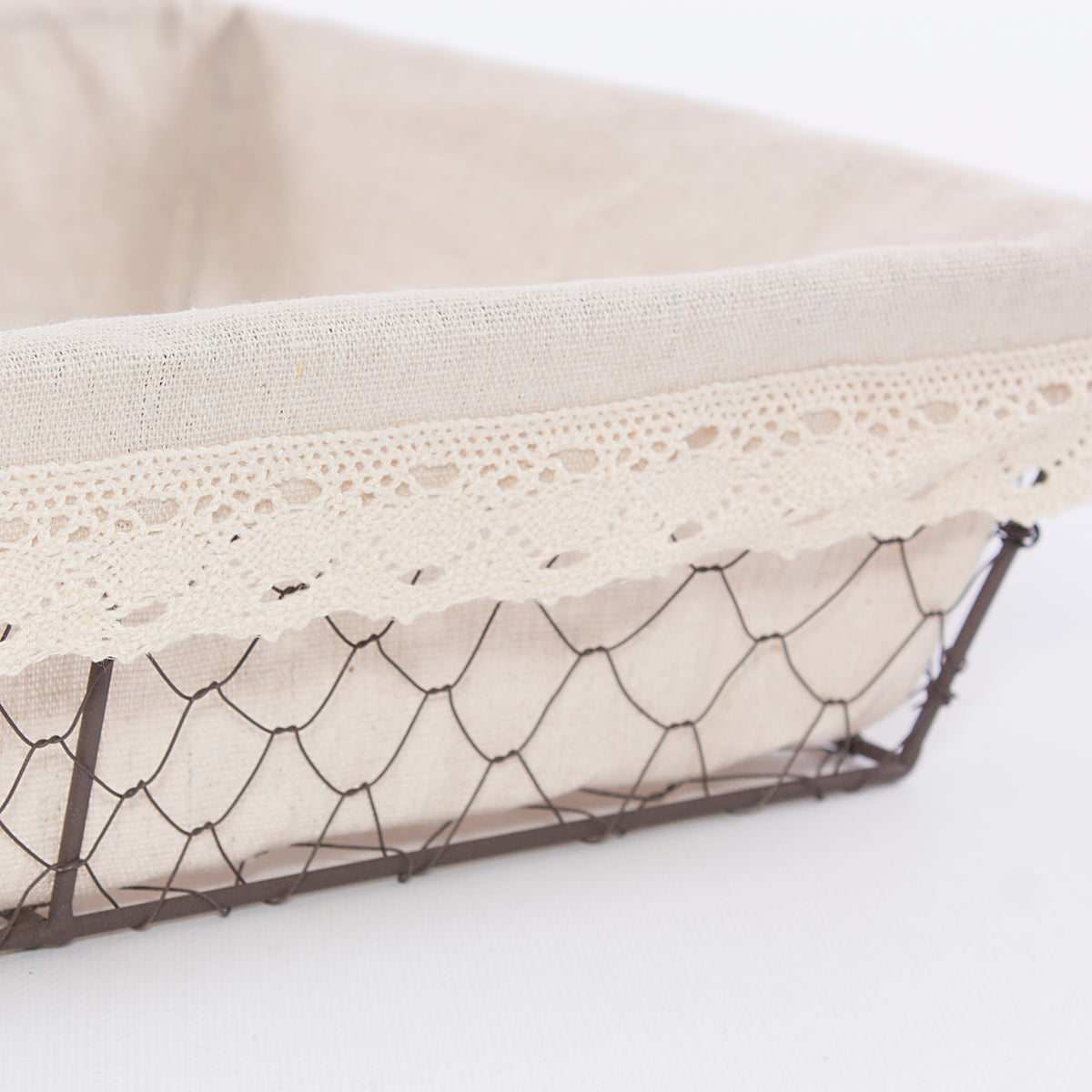 Cesto a rete in metallo con fodera in cotone, 39x29H10 cm (kit da 3)