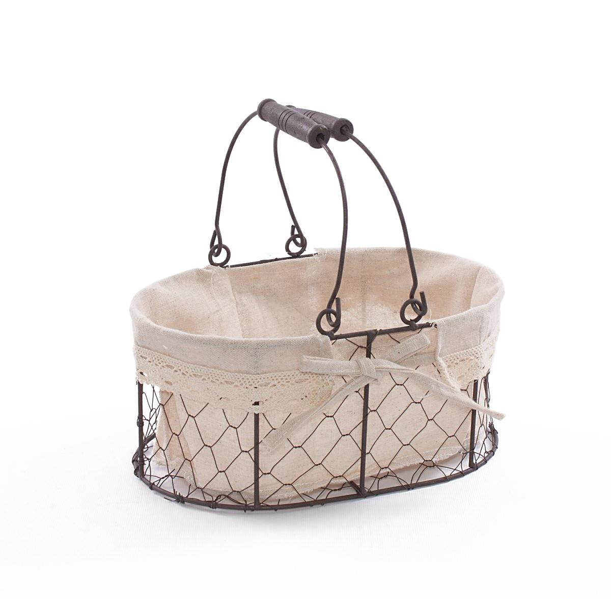 Cesto ovale a rete in metallo con fodera, 27x18H12 cm (kit da 3)