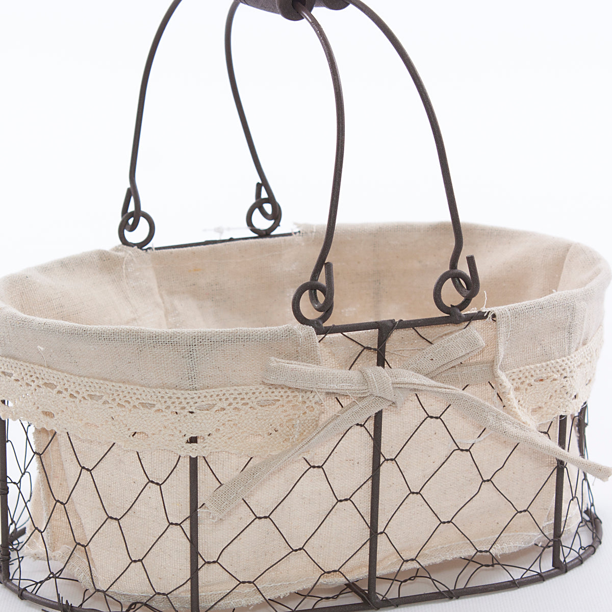 Cesto ovale a rete in metallo con fodera, 27x18H12 cm (kit da 3)