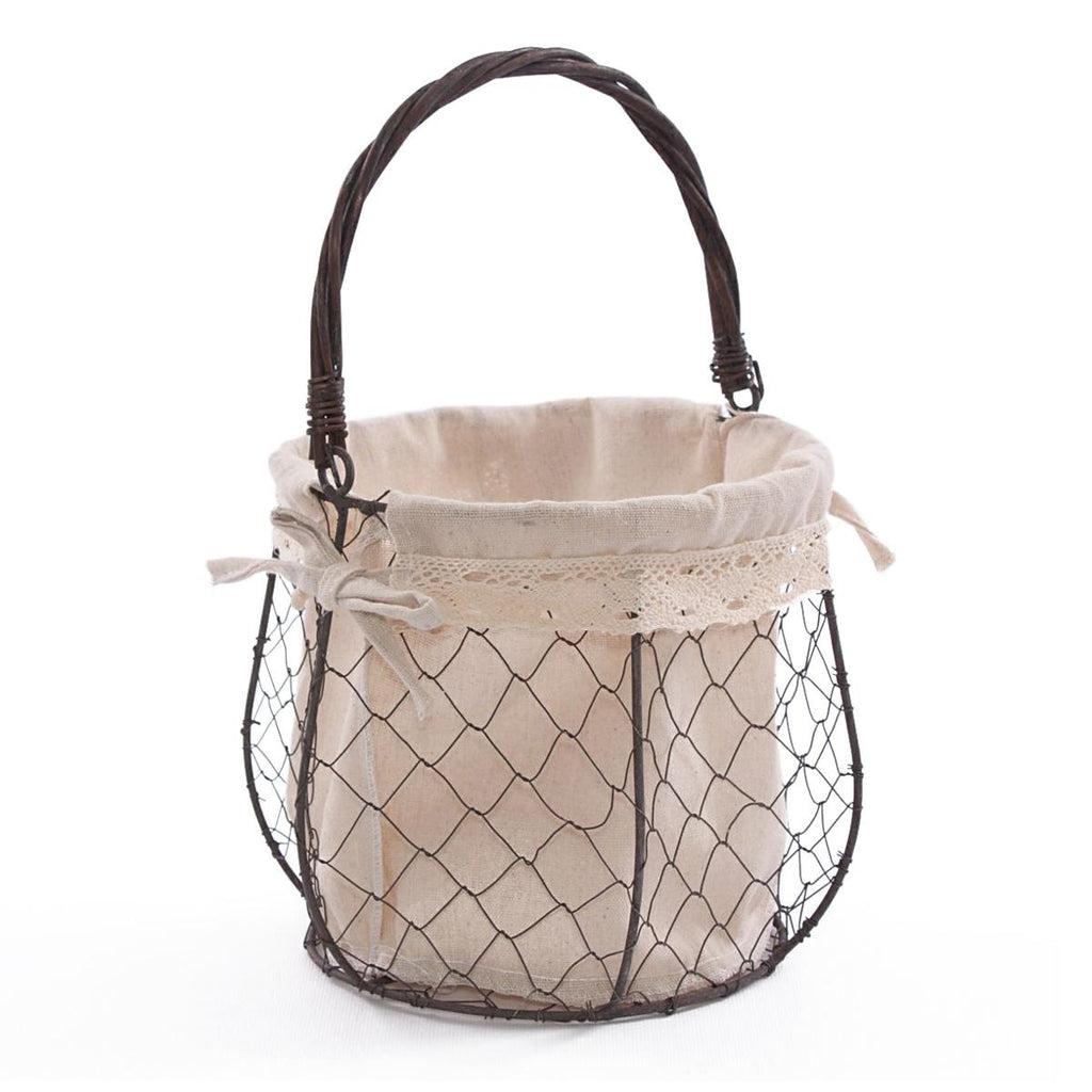 Cesto a rete in metallo con fodera, Ø20H18 cm (kit da 3)