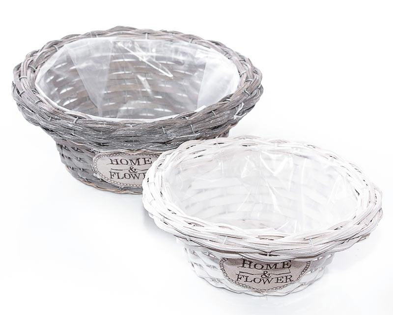 Ciotola in vimini bianco e grigio, Ø32H13 cm (kit da 3)