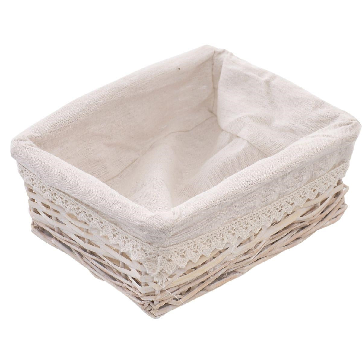 Cesto rettangolare in vimini bianco, 25x20H9 cm (kit da 5)