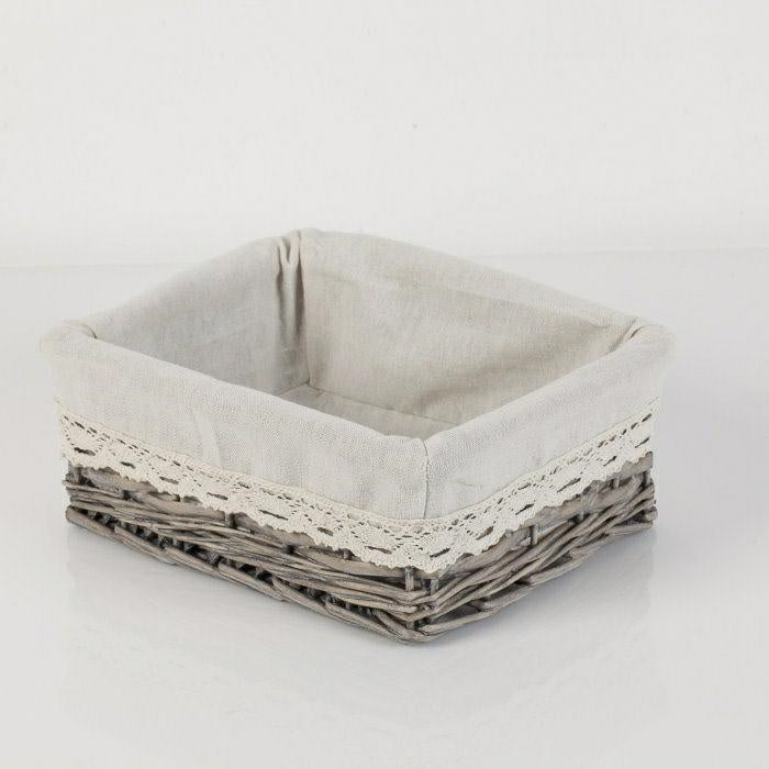 Cesto in vimini grigio foderato, 25x20H9 cm (kit da 5)