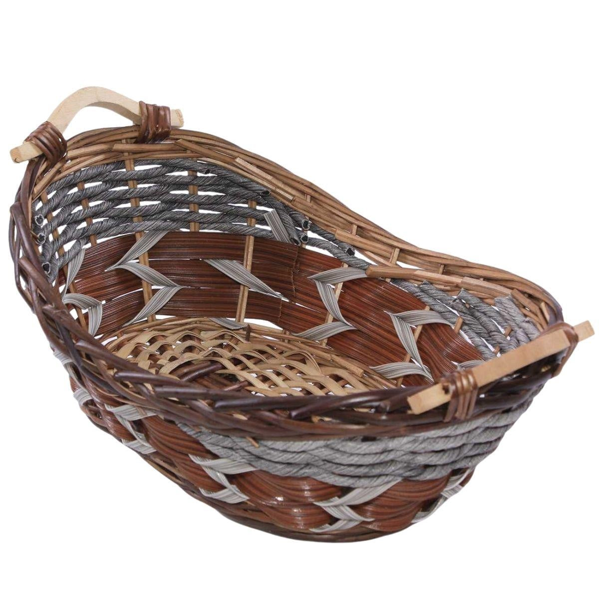 Cesto in vimini marrone con manici, 41x26x16 cm (kit da 5)