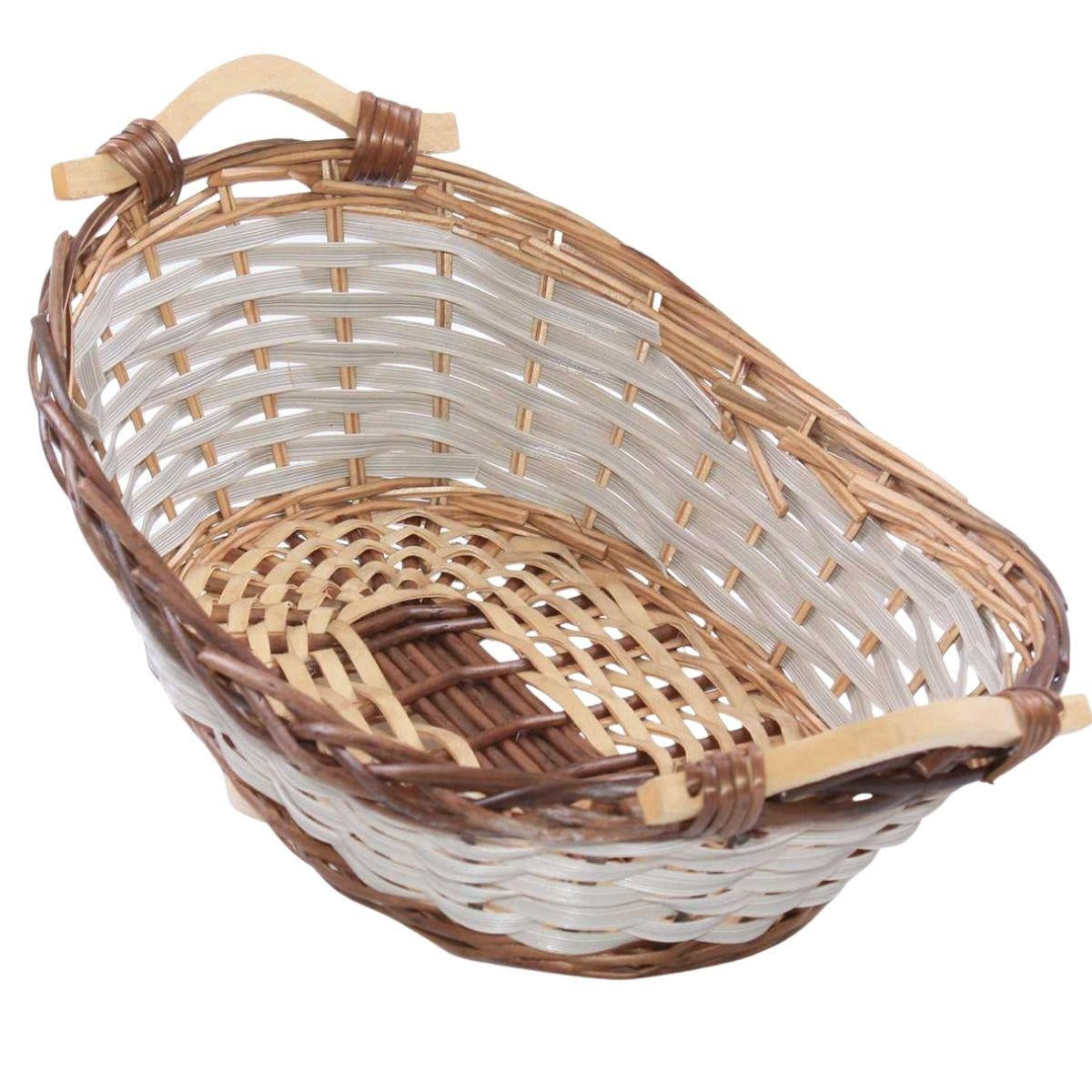 Cesto a barchetta in vimini bicolore con manici, 49x32H16 cm (kit da 3)