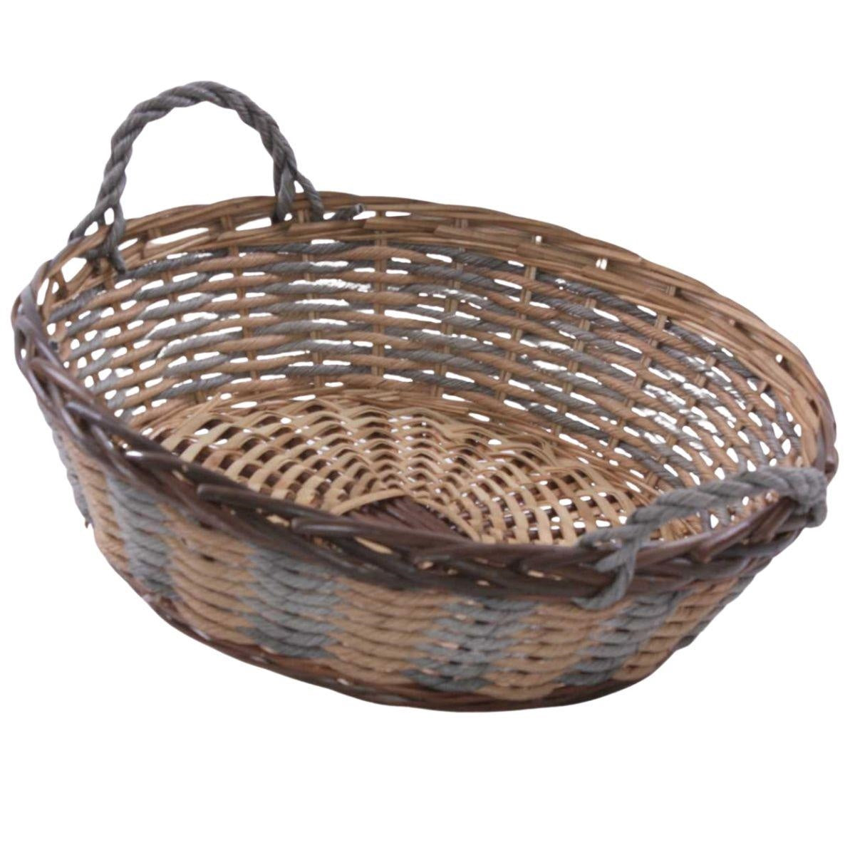 Cesto rotondo in vimini con manici, Ø46H14 cm (kit da 3)