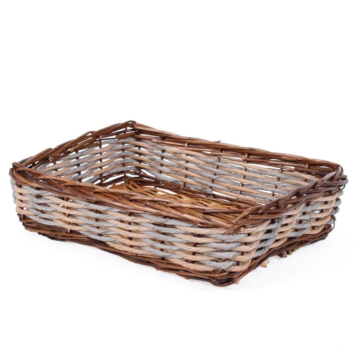 Cesto a vaschetta in vimini ed eco rattan marrone grigio e
