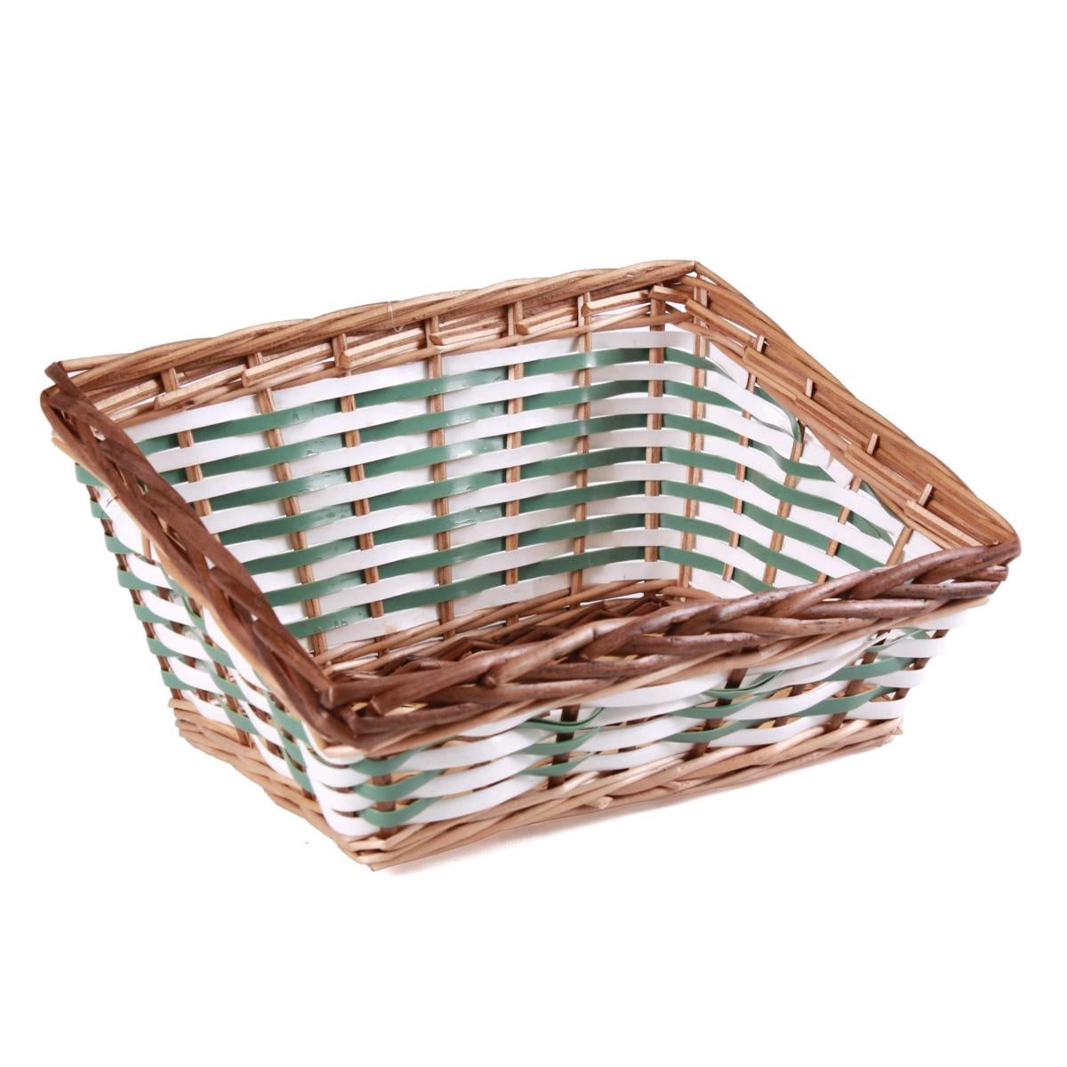 Cesto rettangolare in vimini verde, 37x28x11/18 cm (kit da 5)