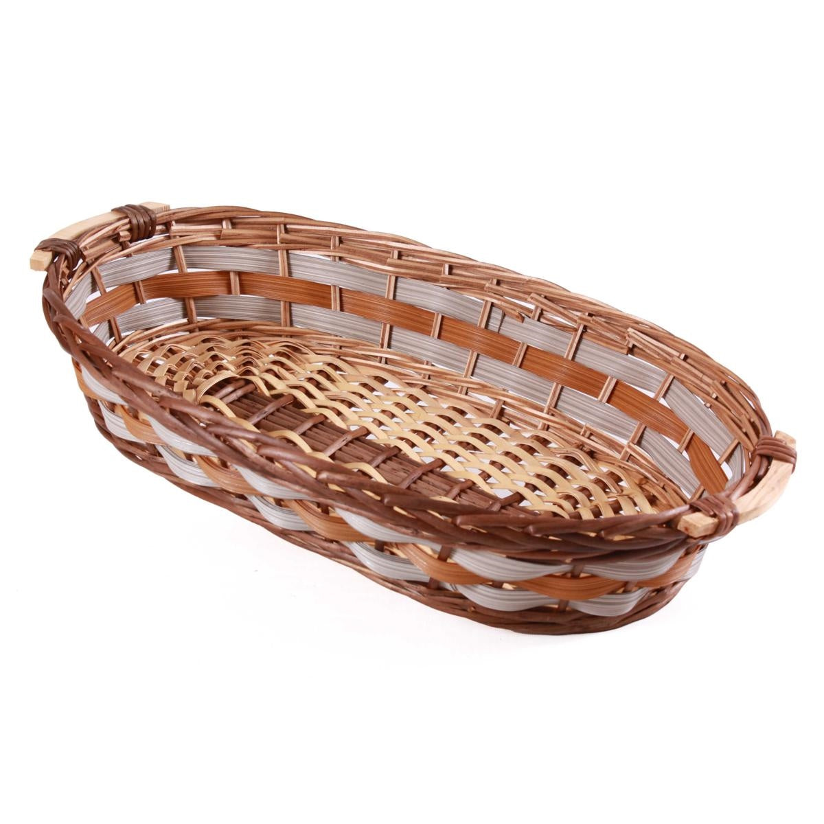 Cesto ovale in vimini marrone con manici, 60x37H12 cm (kit da 3)