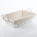 Cesto in vimini bianco foderato con cuore, 45x34H12 cm (kit da 3)