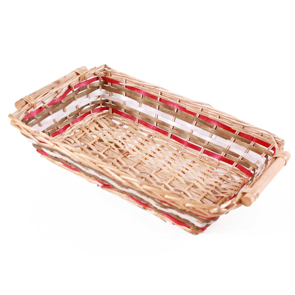 Cesto rettangolare in vimini rosso e bianco, 54/51x38x13 cm (kit da 3)