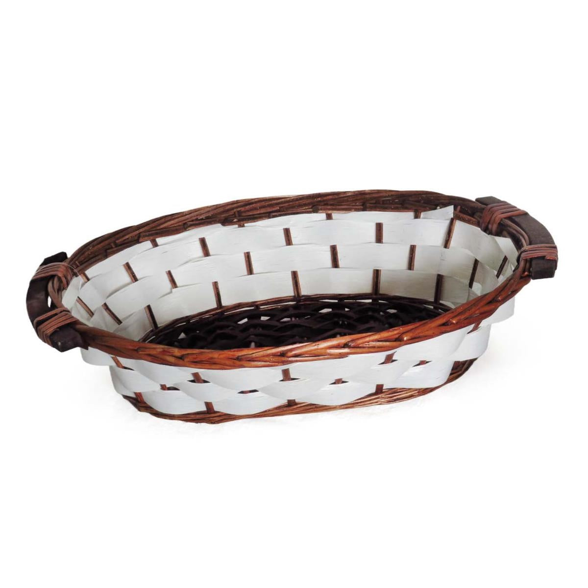 Cesto ovale in vimini marrone e bianco, 42/38x28x10 cm (kit da 10)
