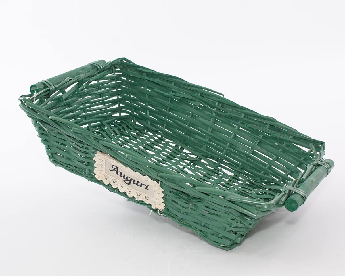 Cesto rettangolare in vimini verde, 49x34H12 cm (kit da 3)