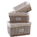 Vaschetta in vimini grigio con fodera, set di 3, 45x35x25 cm