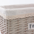 Vaschetta in vimini grigio con fodera, set di 3, 45x35x25 cm