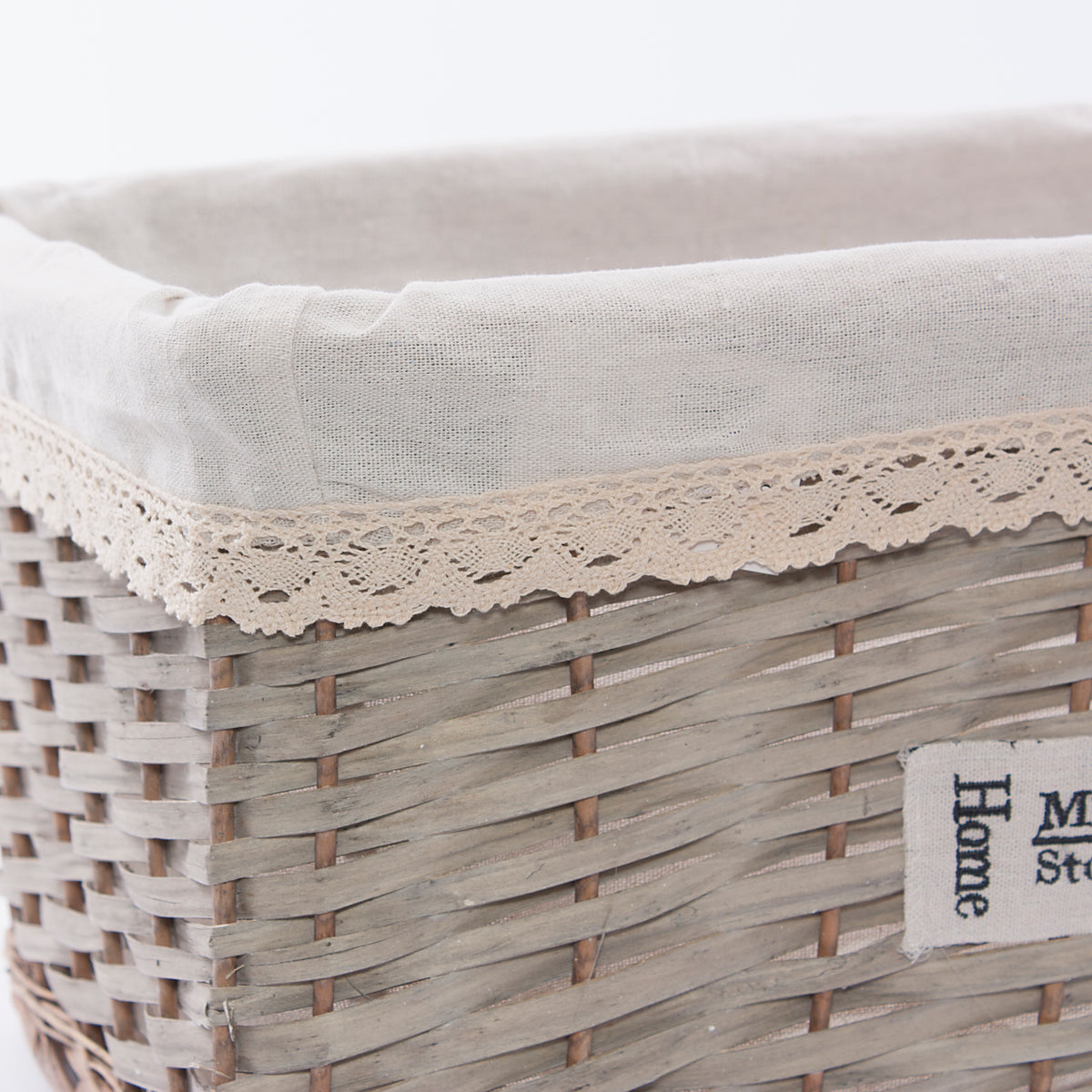 Vaschetta in vimini grigio con fodera, set di 3, 45x35x25 cm