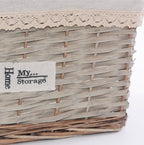 Vaschetta in vimini grigio con fodera, set di 3, 45x35x25 cm