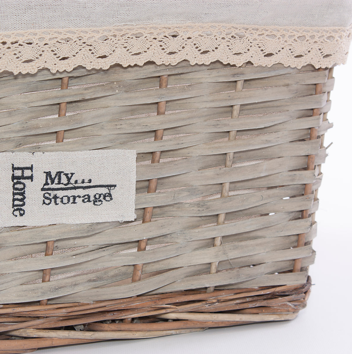Vaschetta in vimini grigio con fodera, set di 3, 45x35x25 cm