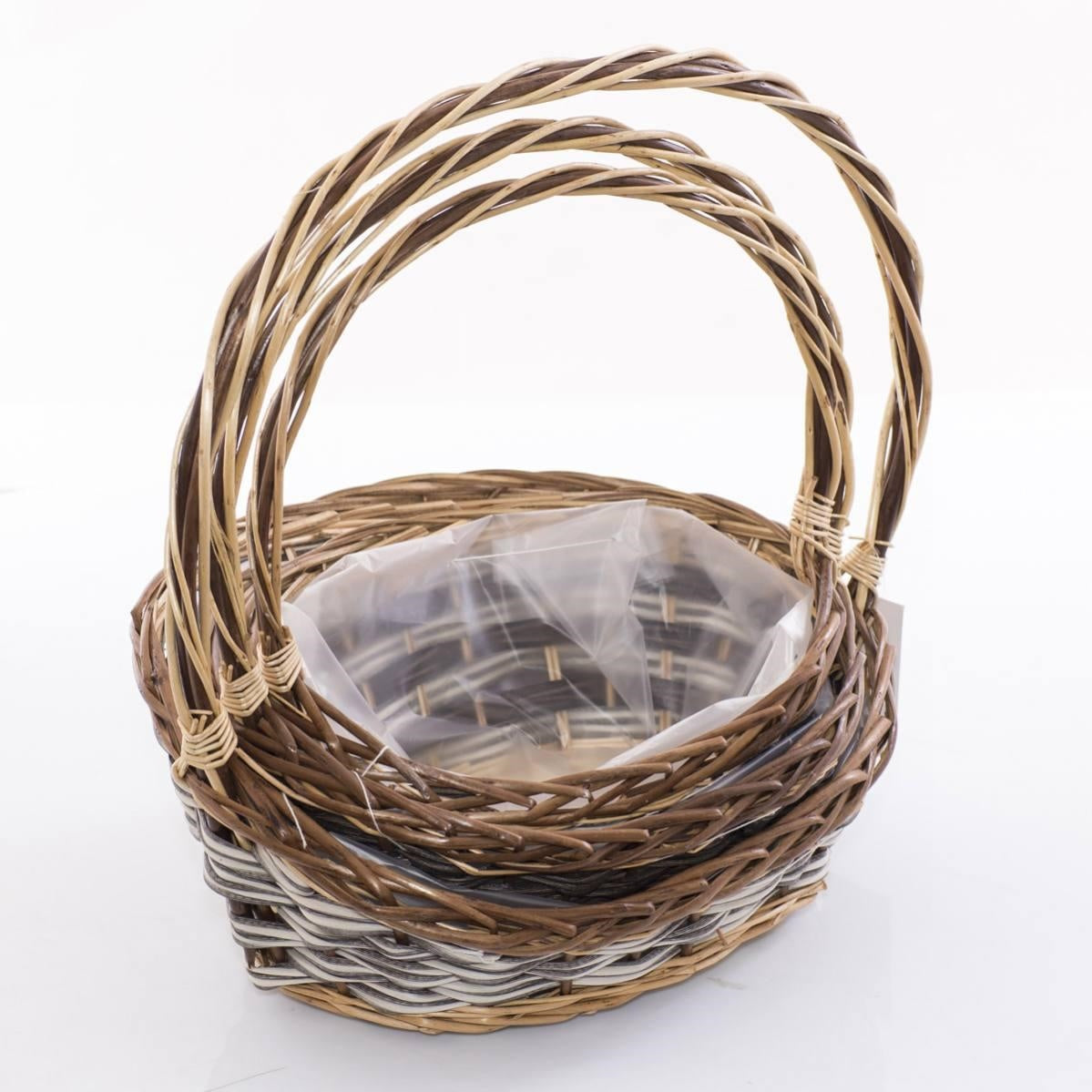 Set di 3 ceste ovali bicolore in vimini