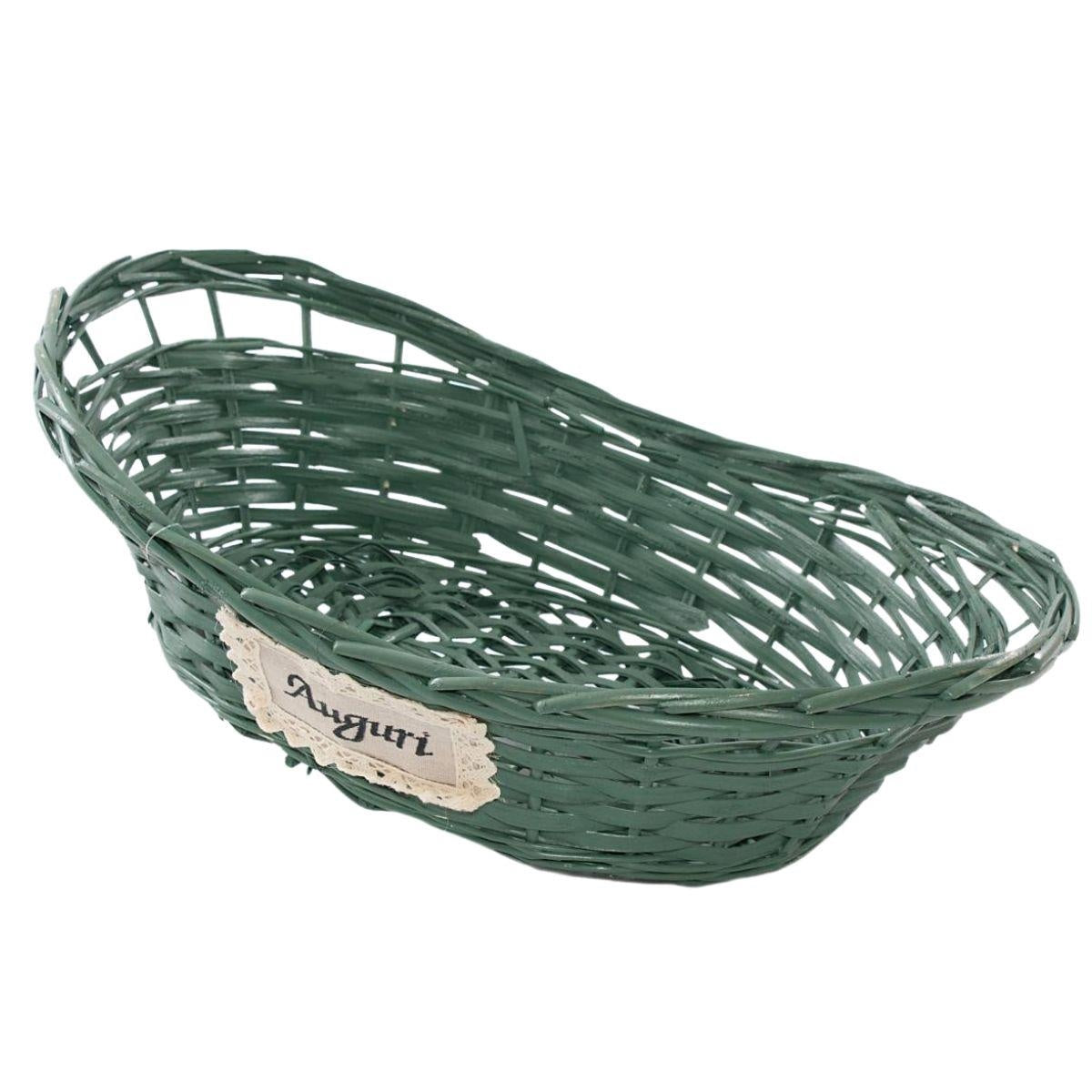 Cesto ovale verde in vimini Auguri, 51x36H17 cm (kit da 3)