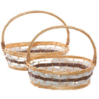 Cesti ovali in vimini con manico alto, set da 2, 50x42H15 cm