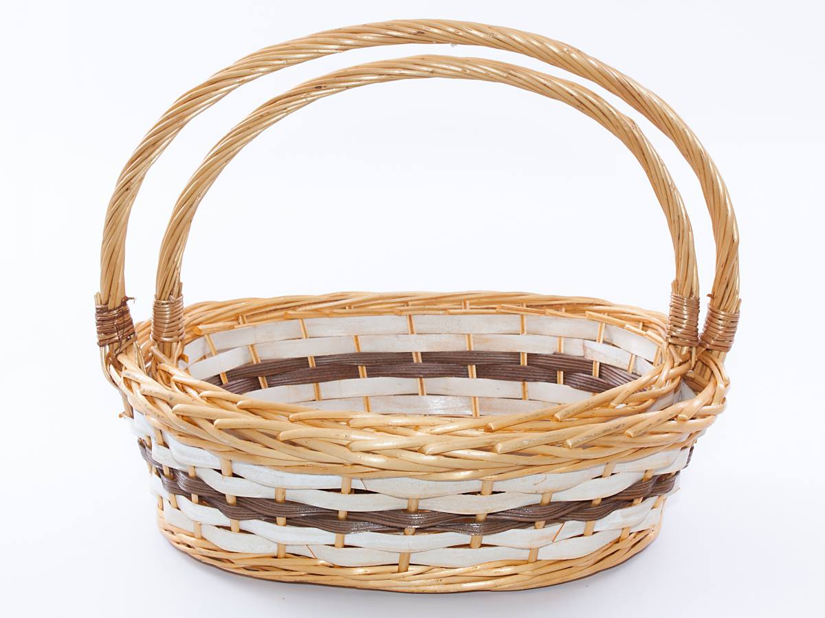 Cesti ovali in vimini con manico alto, set da 2, 50x42H15 cm