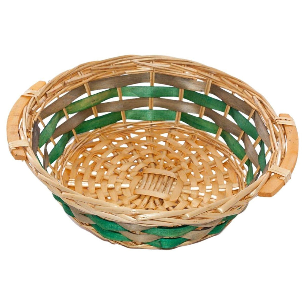 Cesto rotondo in vimini con manici in legno, Ø35H10 cm (kit da 5)
