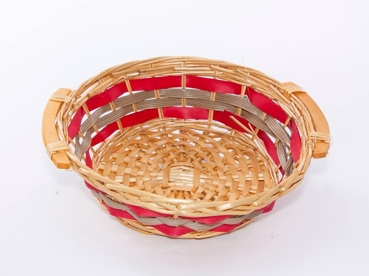 Cesto rotondo in vimini rosso e bianco, 42/40H12 cm (kit da 3)
