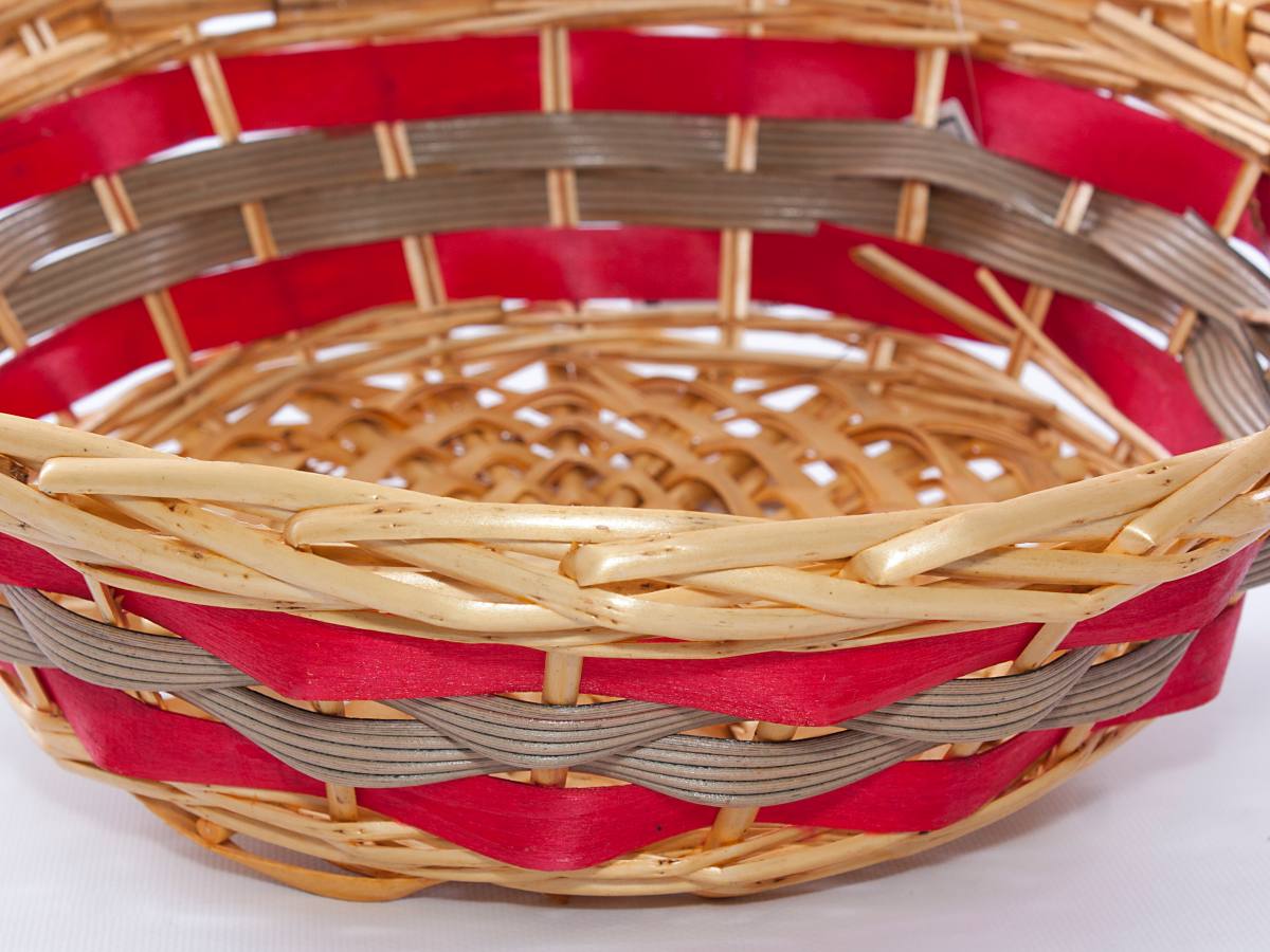 Cesto rotondo in vimini rosso e bianco, 42/40H12 cm (kit da 3)