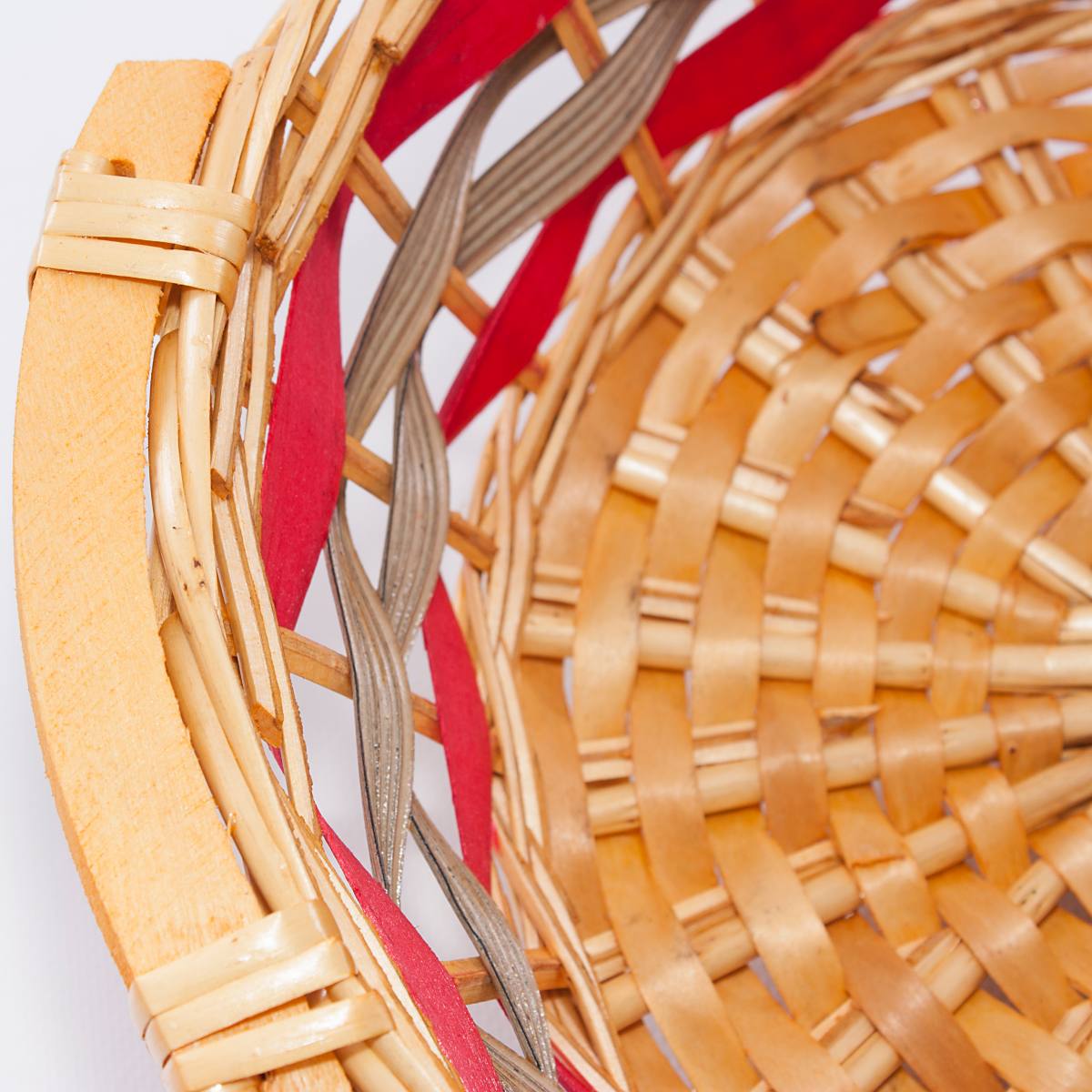 Cesto rotondo in vimini rosso e bianco, 42/40H12 cm (kit da 3)