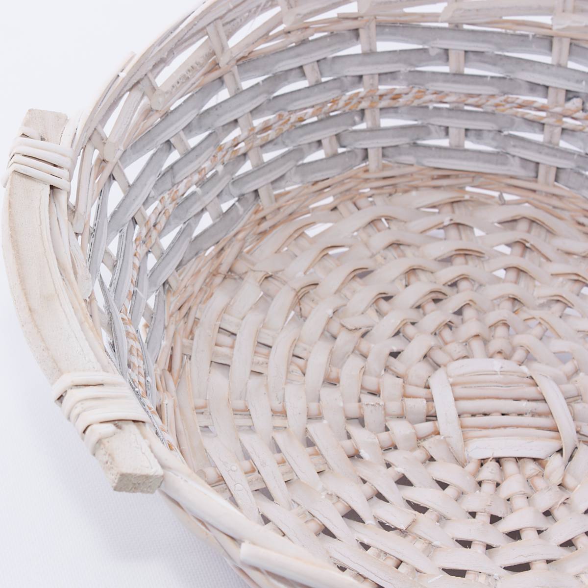 Cesto rotondo in vimini bianco e grigio, 42/40H12 cm (kit da 3)