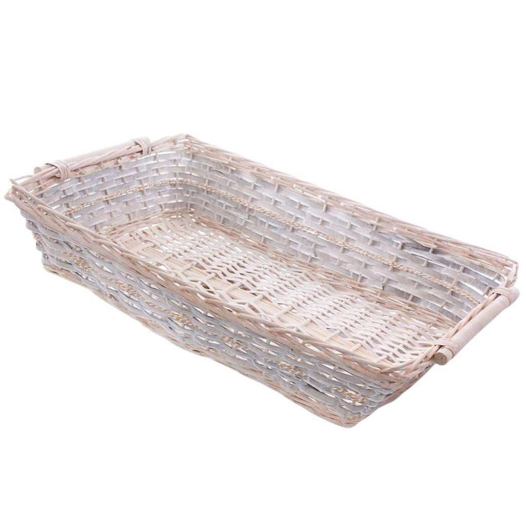 Cesto rettangolare in vimini con manici in legno, 74x52H16 cm