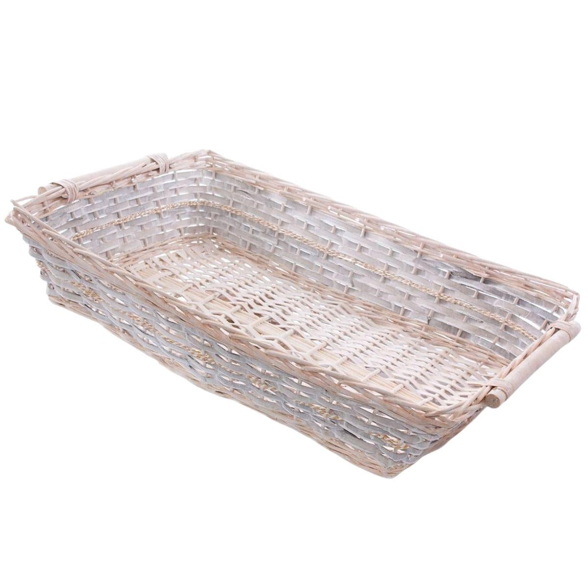 Cesto rettangolare in vimini con manici in legno, 74x52H16 cm