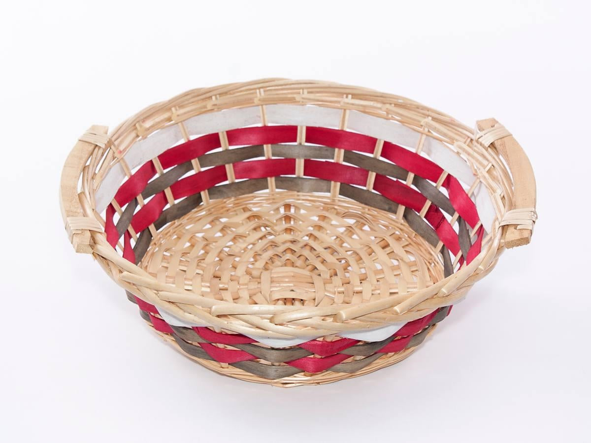 Cesto rotondo in vimini con manici in legno, Ø35H10 cm (kit da 5)