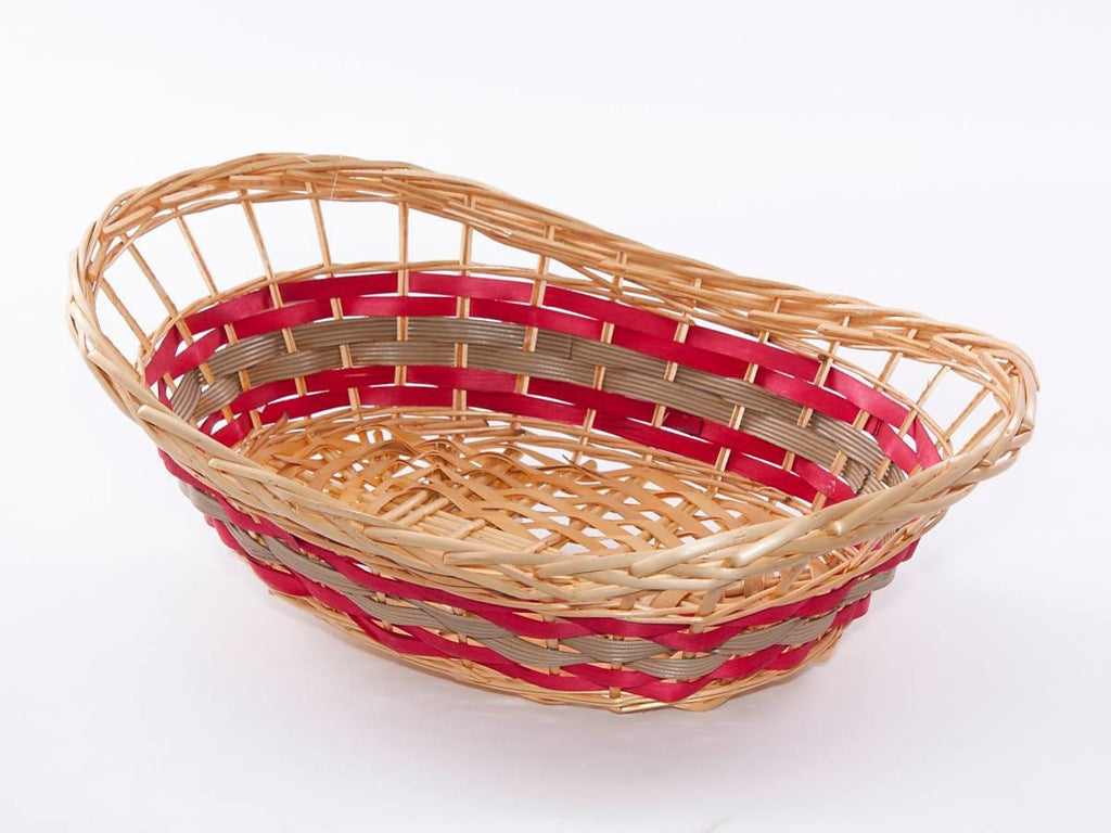 Cesto ovale in vimini rosso e grigio, 51x36x12/17 cm (kit da 5)